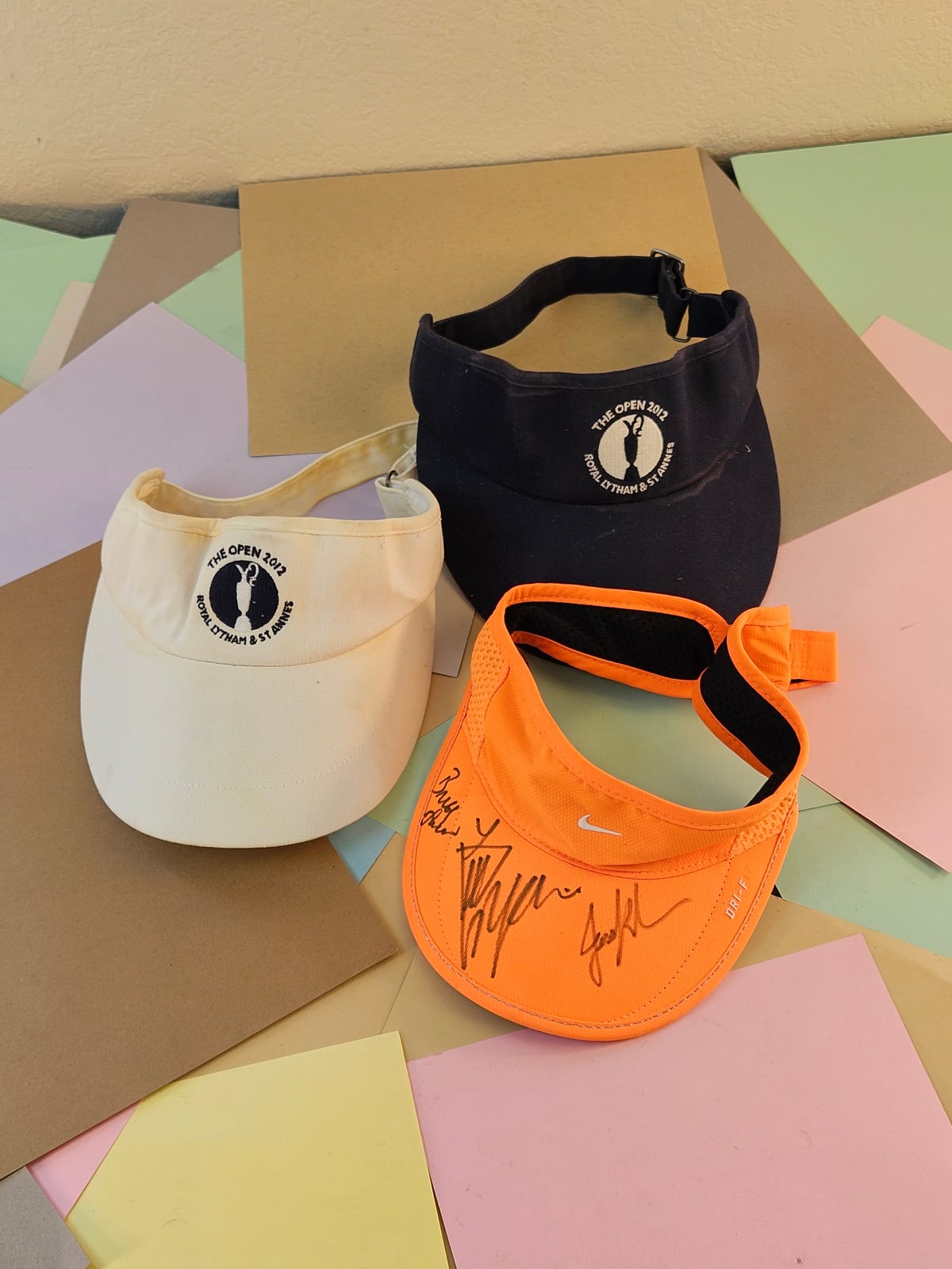 Manning Family Signed Orange Nike Visor and White Visor Lot