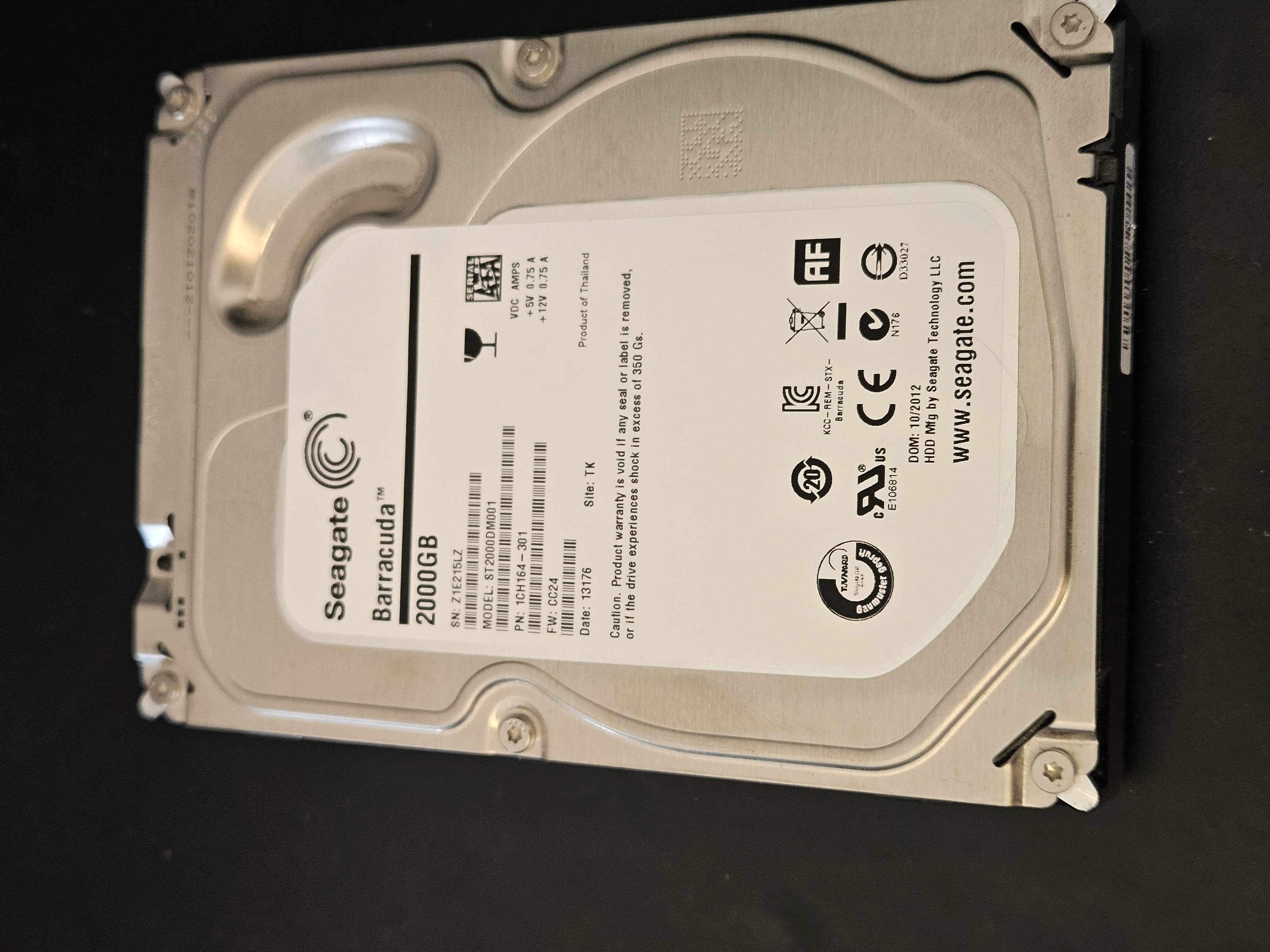Seagate Barracuda ST2000DM001 2TB SATA Hard Drive Z1E215LZ