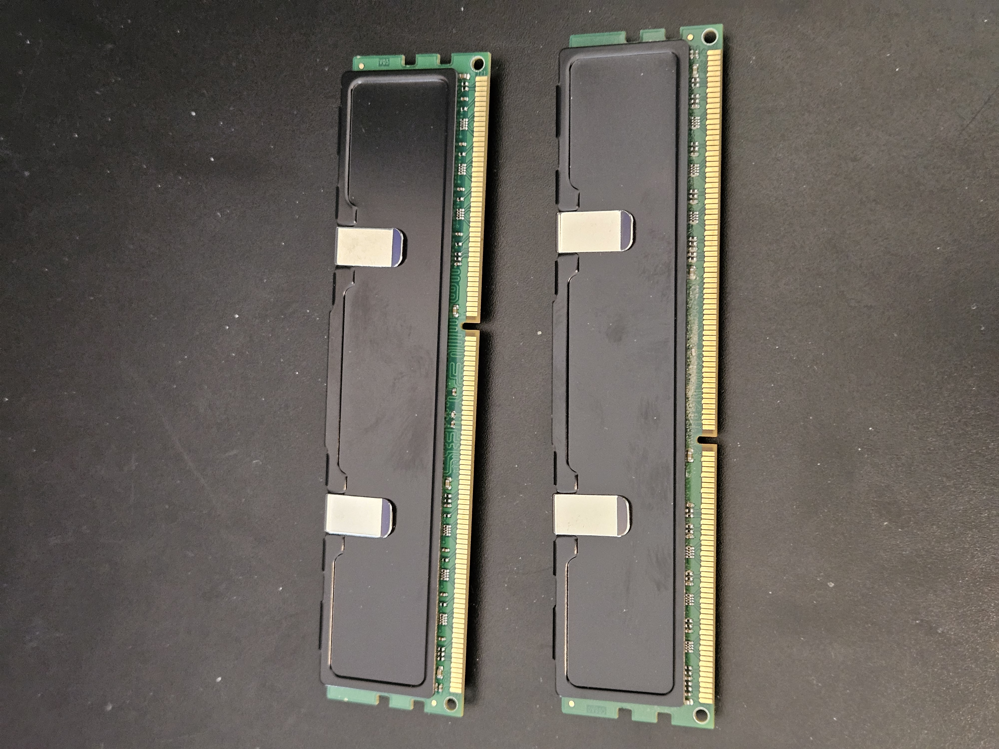 Pair of Desktop RAM Modules with Black Heat Spreaders
