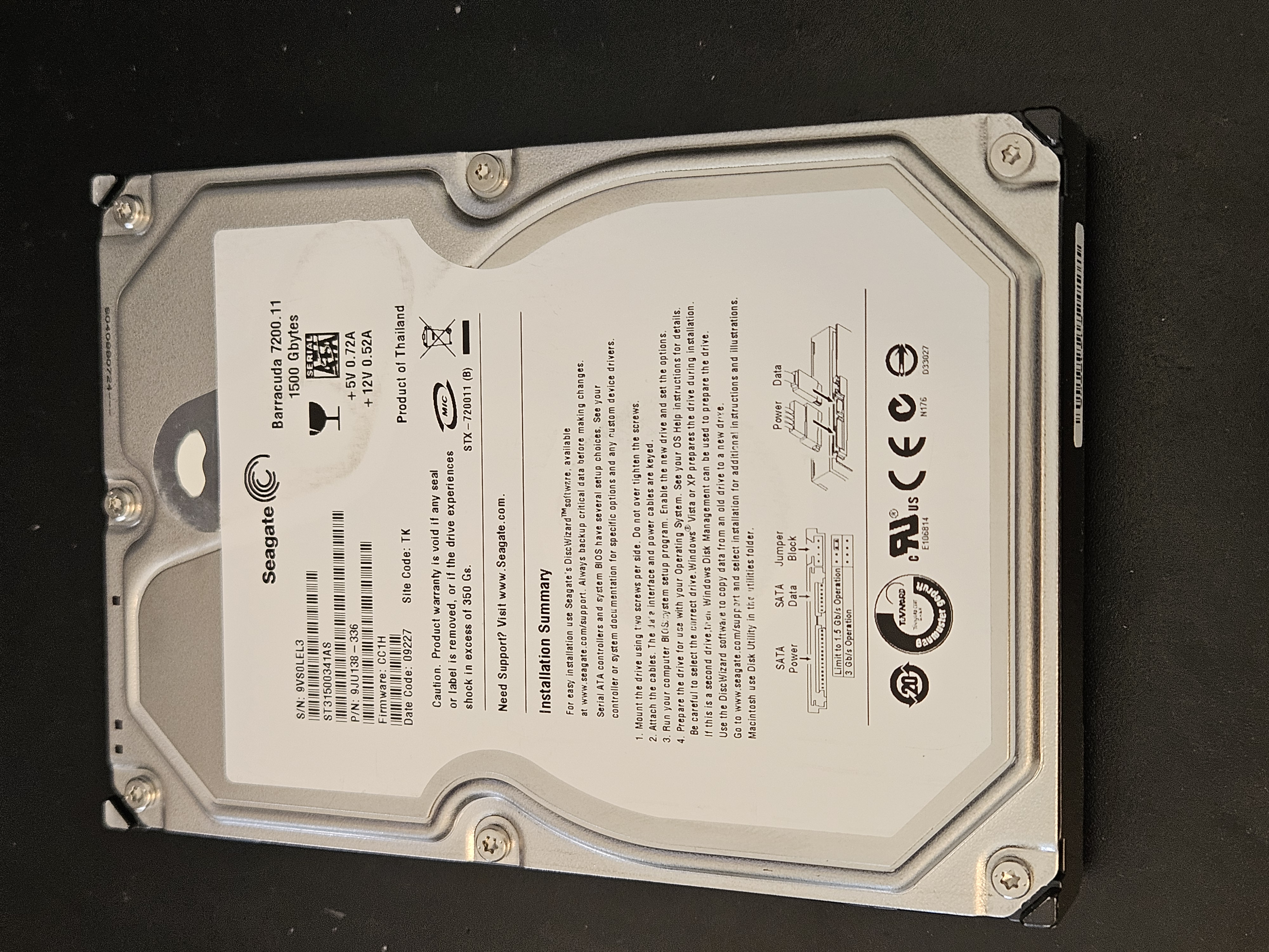Seagate Barracuda 7200.11 ST31500341AS 1.5TB SATA Hard Drive