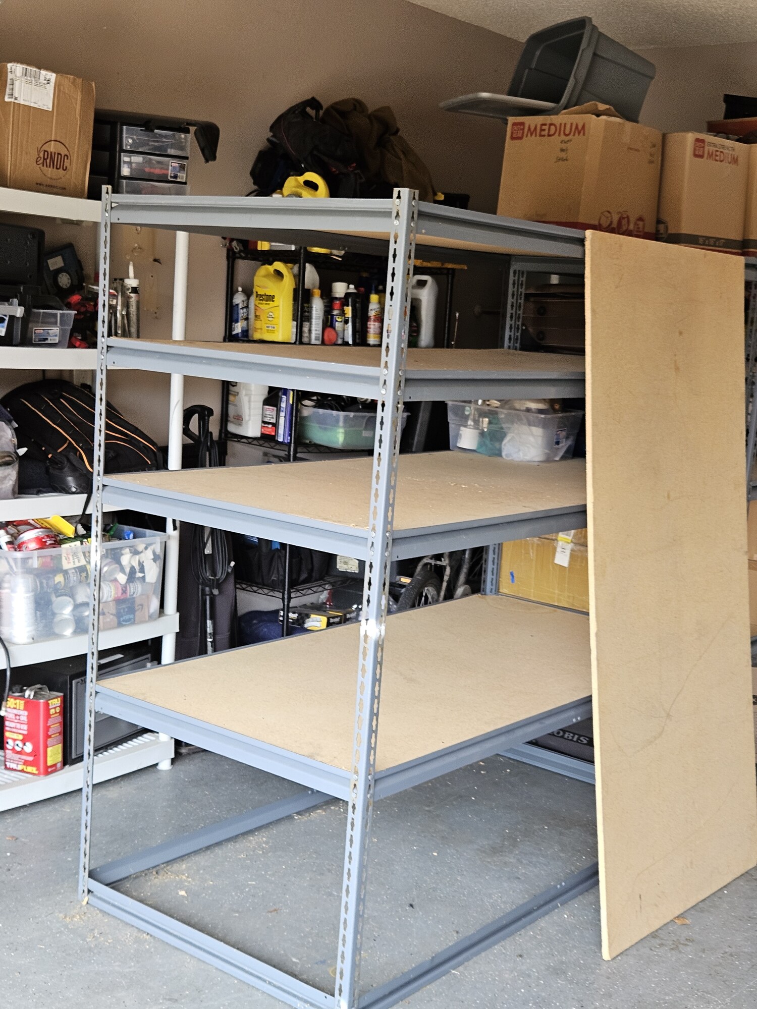 Large Heavy-Duty Gray Metal Garage Shelf With Wood Shelves